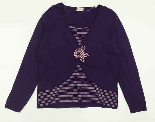 Roman Womens Purple Scoop Neck Striped Viscose Pullover Jumper Size XL
