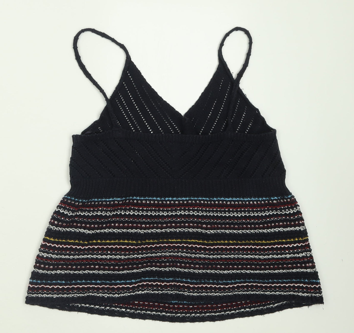 New Look Womens Blue Striped Acrylic Basic Tank Size M V-Neck