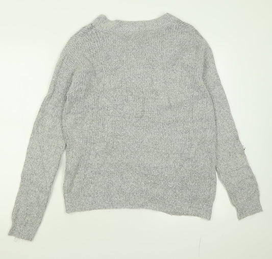 Brave Soul Womens Grey V-Neck  Acrylic Pullover Jumper Size XS