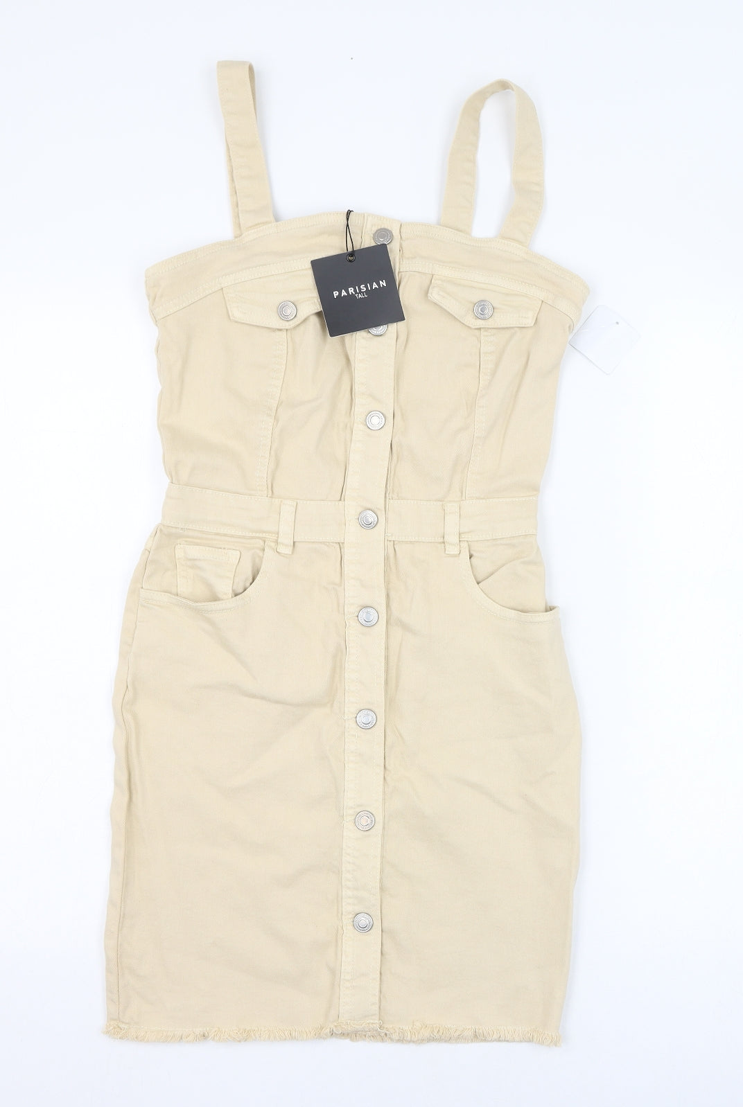 PARISIAN SIGNATURE Womens Beige  Cotton Pencil Dress  Size 10  Square Neck Button