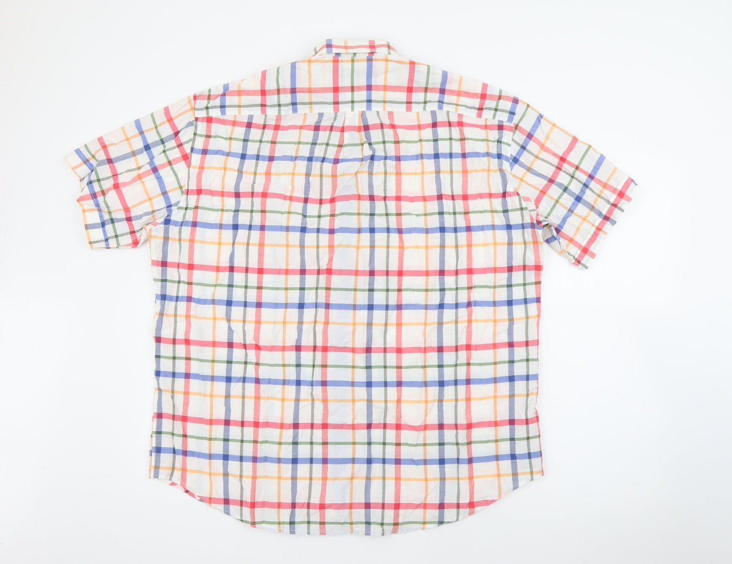 S&C Mens White Plaid Polyester  Button-Up Size M Collared Button