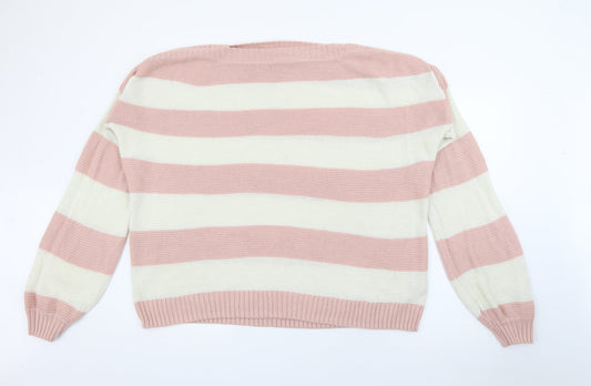 Dorothy Perkins Womens Pink Boat Neck Striped Acrylic Pullover Jumper Size 14