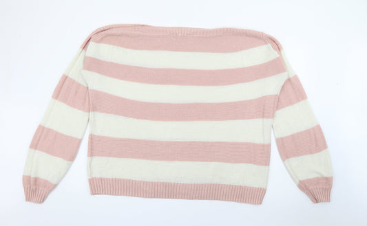 Dorothy Perkins Womens Pink Boat Neck Striped Acrylic Pullover Jumper Size 14