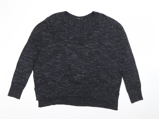 Mango Womens Grey V-Neck  Polyester Pullover Jumper Size L