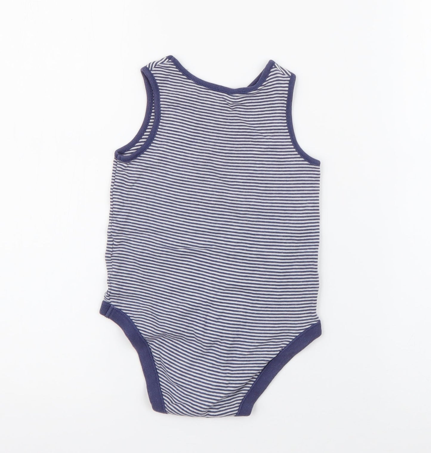 F&F Boys Blue Striped Cotton Basic Tank Size 2-3 Years Crew Neck Snap