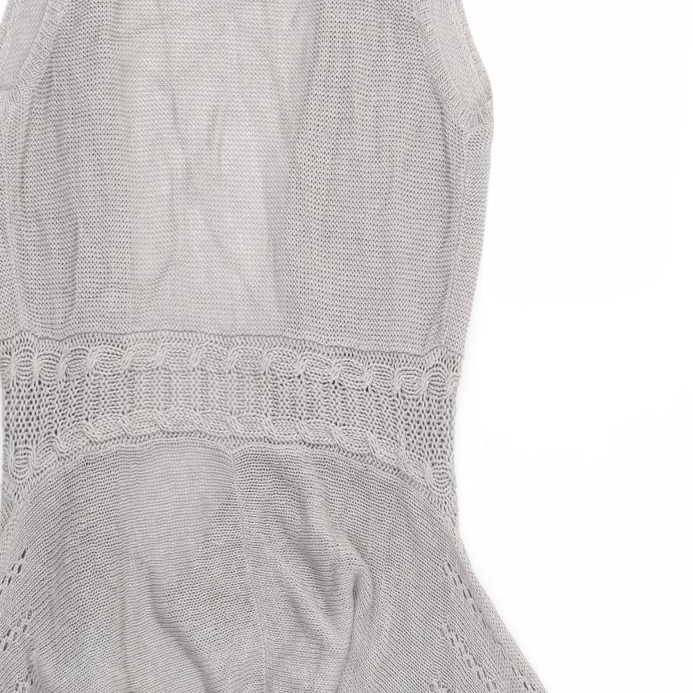 Indigo Womens Grey V-Neck  Linen Cardigan Jumper Size 10