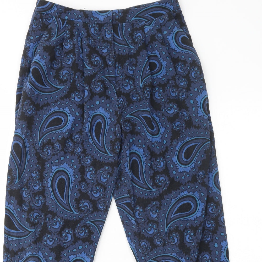 Topshop Womens Blue Paisley Cotton Trousers  Size 8 L24 in Regular Button