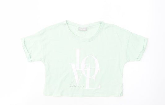 Matalan Girls Green  Cotton Cropped T-Shirt Size 11 Years Crew Neck Pullover - Love