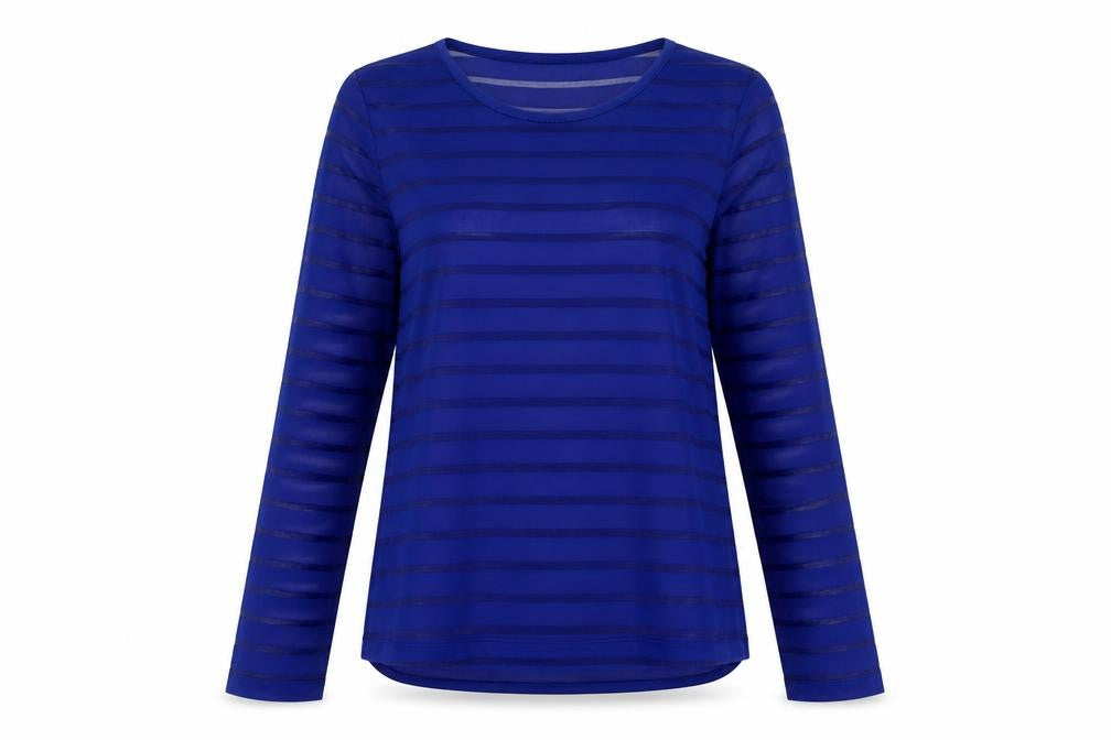 Dunnes Womens Blue Striped Polyester Basic Blouse Size 10 Crew Neck