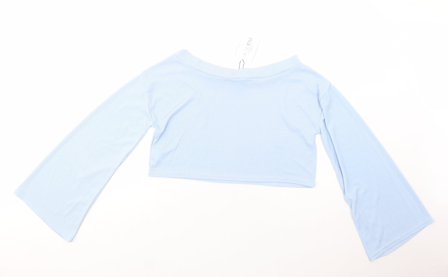 In the Style Womens Blue  Polyester Cropped Blouse Size 10 Off the Shoulder