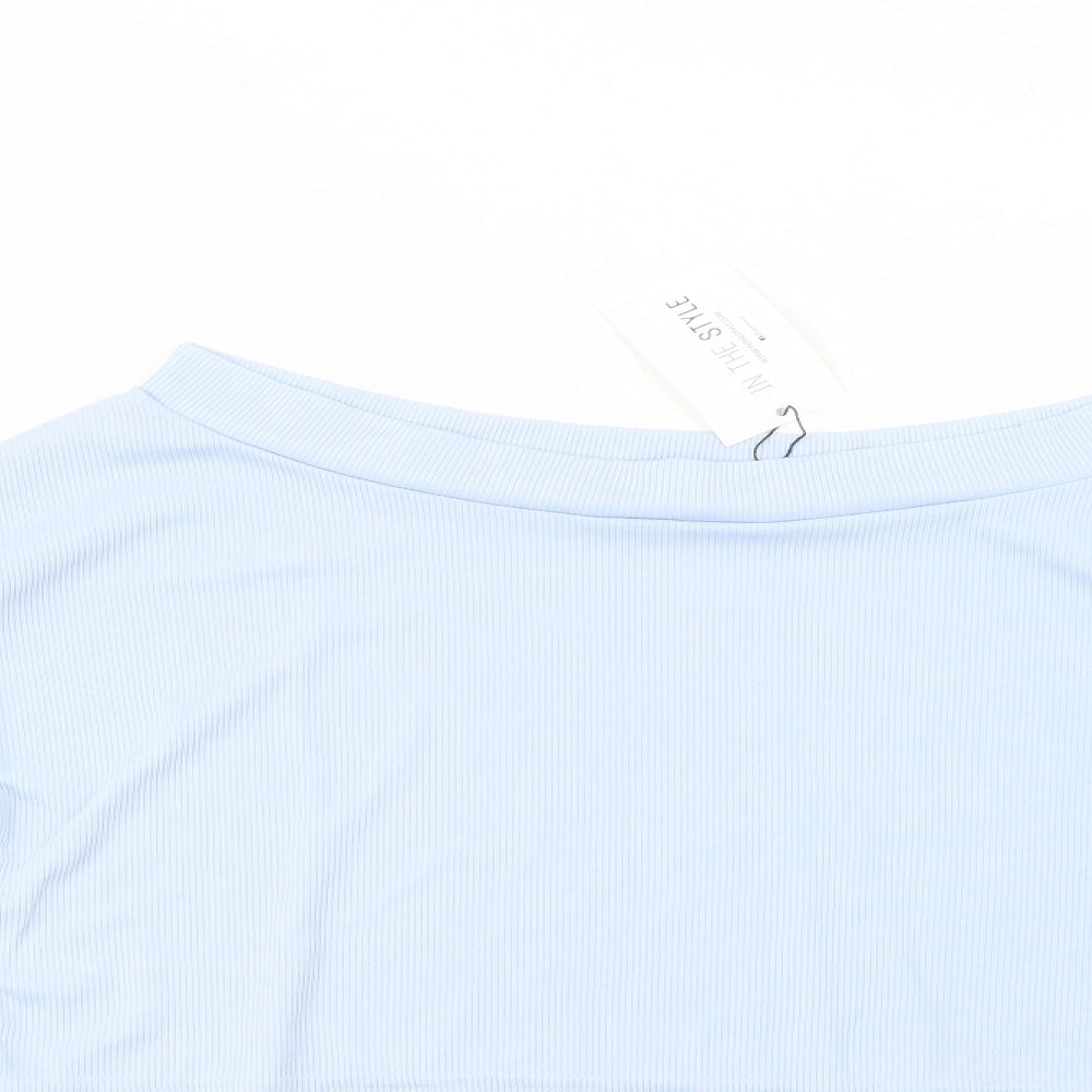 In the Style Womens Blue  Polyester Cropped Blouse Size 10 Off the Shoulder