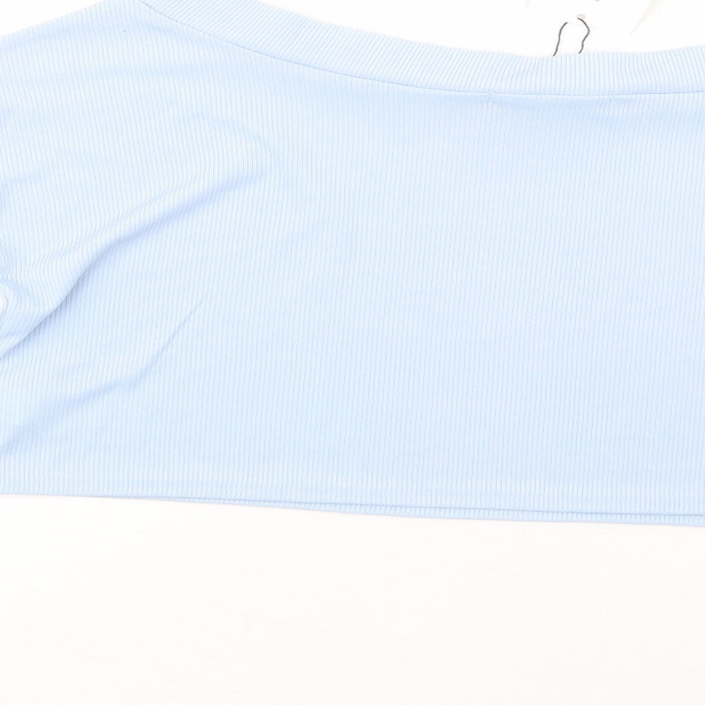 In the Style Womens Blue  Polyester Cropped Blouse Size 10 Off the Shoulder