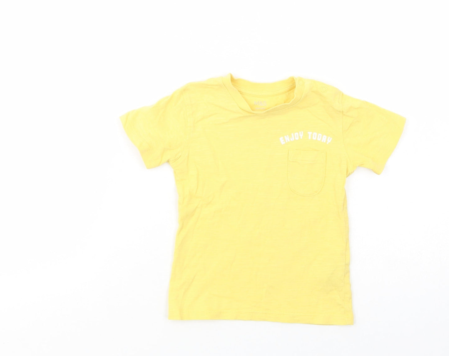 Marks and Spencer Baby Yellow  Cotton Basic T-Shirt Size 18-24 Months Crew Neck Snap - Enjoy Today