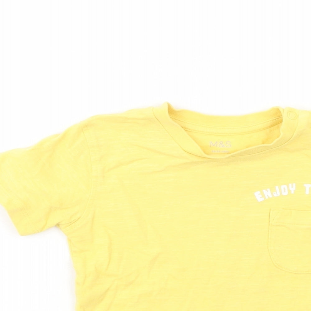 Marks and Spencer Baby Yellow  Cotton Basic T-Shirt Size 18-24 Months Crew Neck Snap - Enjoy Today