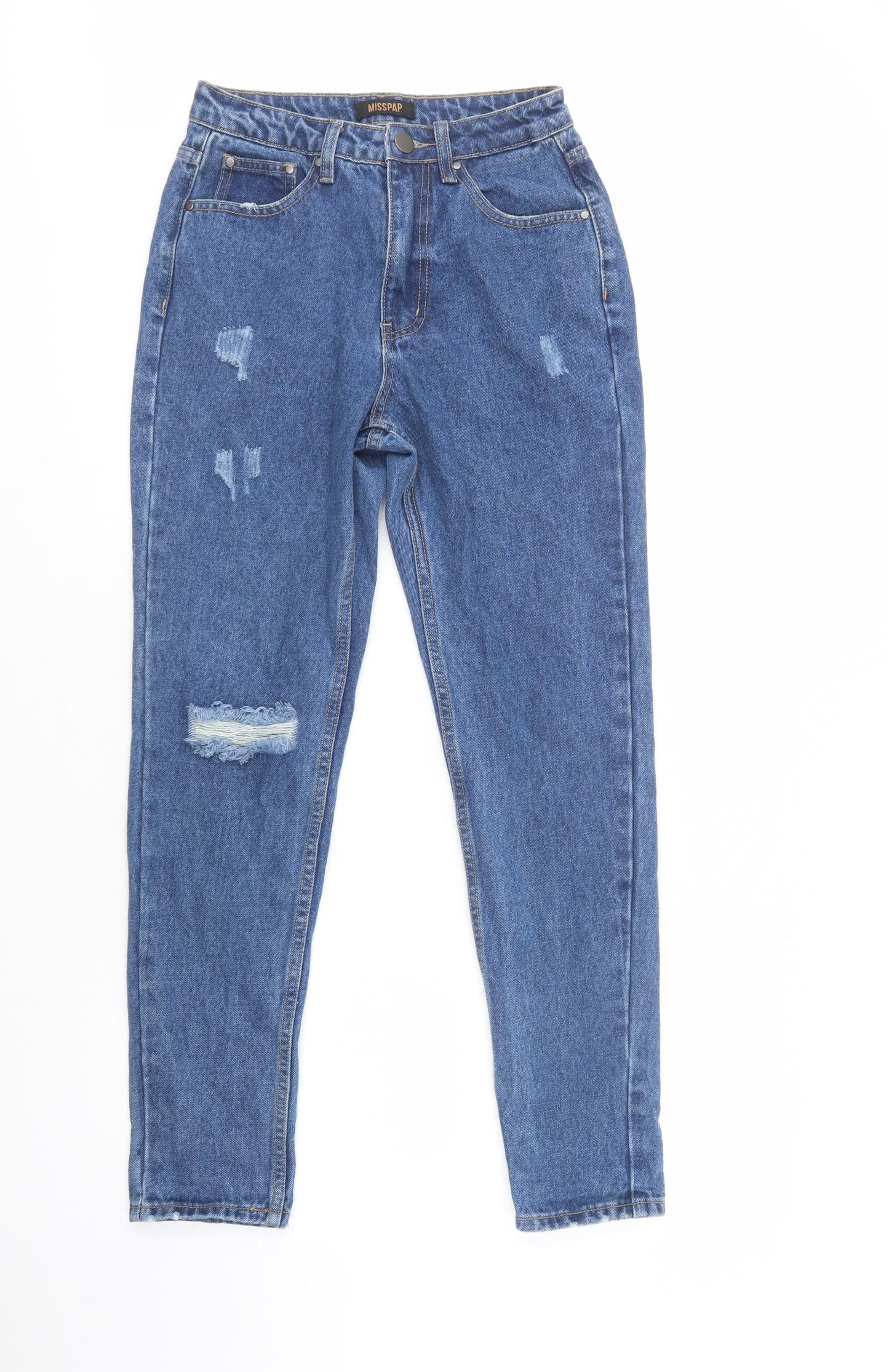 Misspap Womens Blue  Cotton Skinny Jeans Size 8 L31 in Regular Button