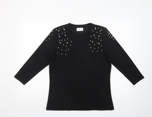 Savida Womens Black Crew Neck  Polyester Pullover Jumper Size L