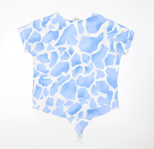 Gerard Womens Blue Geometric Viscose Basic Blouse Size 14 Crew Neck