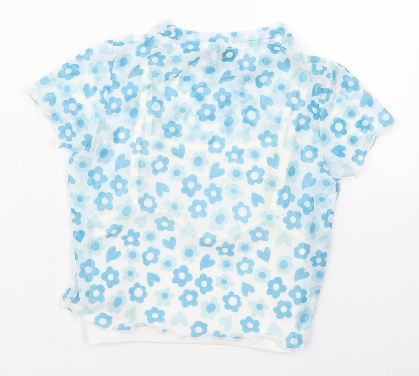 Primark Girls Blue Floral Polyester Basic T-Shirt Size 8-9 Years Crew Neck Pullover