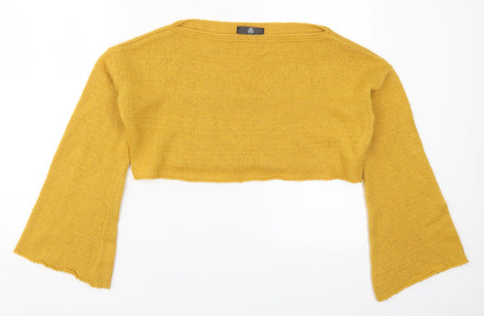 Missguided Womens Yellow Boat Neck  Acrylic Pullover Jumper Size 6