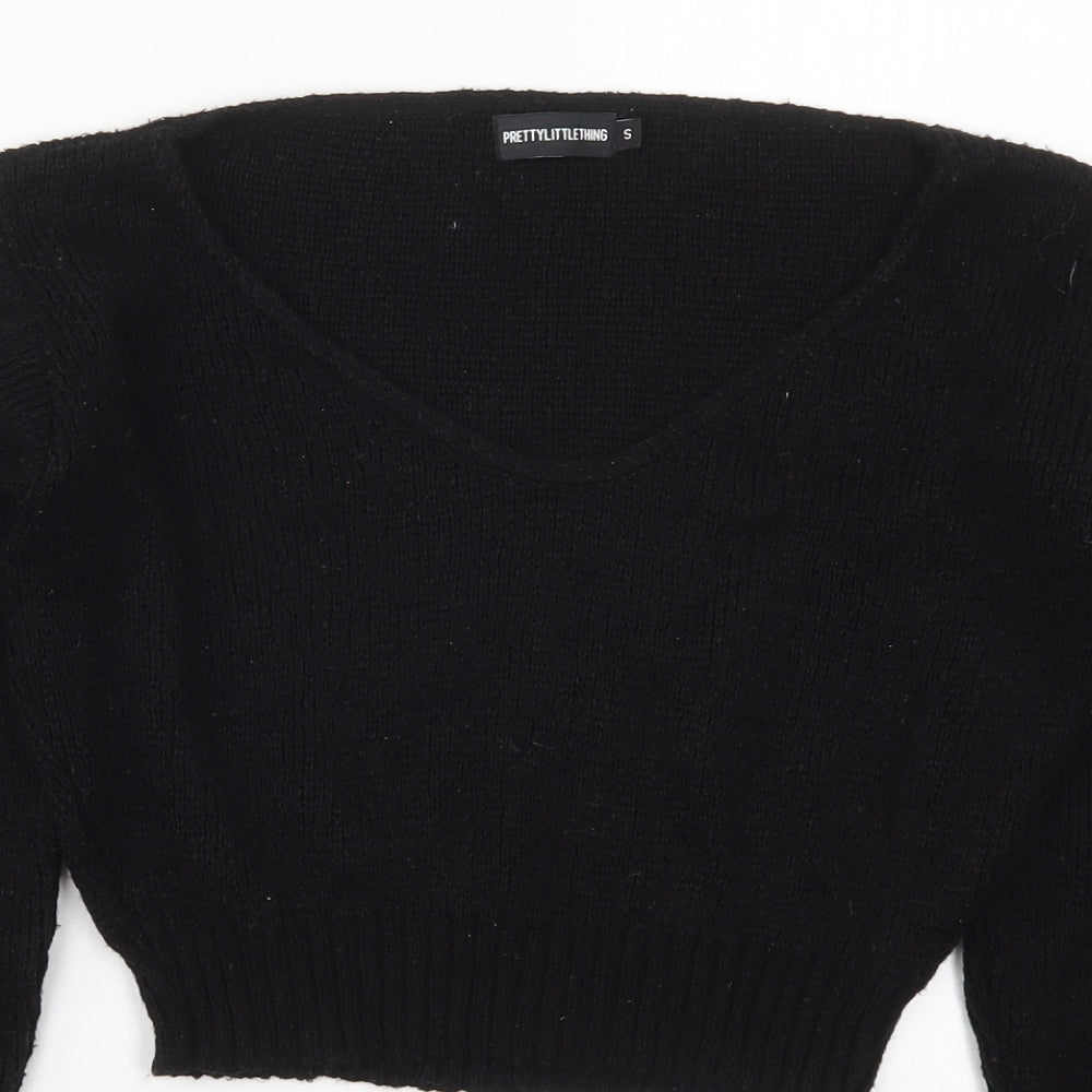 PRETTYLITTLETHING Womens Black V-Neck  Acrylic Pullover Jumper Size S