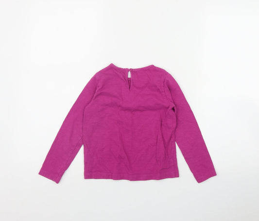 Dunnes Stores Girls Pink  Cotton Basic T-Shirt Size 5-6 Years Round Neck Button