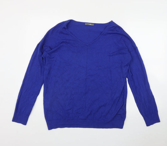 South Womens Blue V-Neck  Viscose Pullover Jumper Size 12