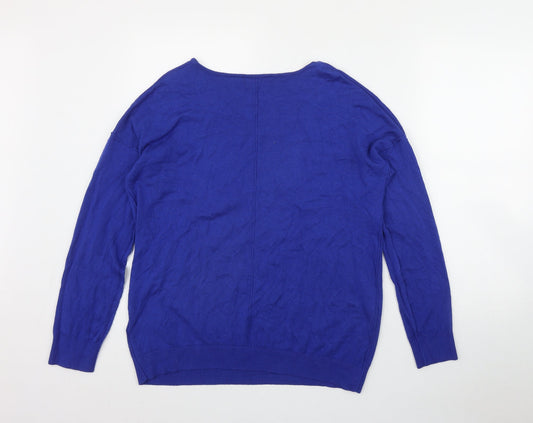 South Womens Blue V-Neck  Viscose Pullover Jumper Size 12