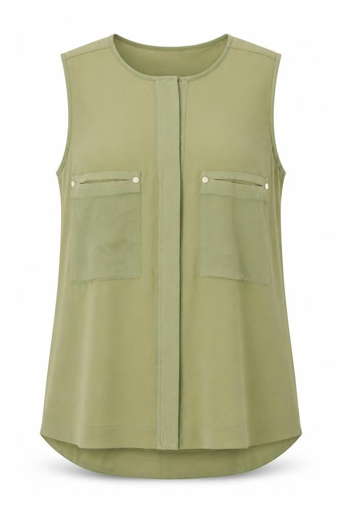 nxct Womens Green  Polyester Basic Tank Size 12 V-Neck