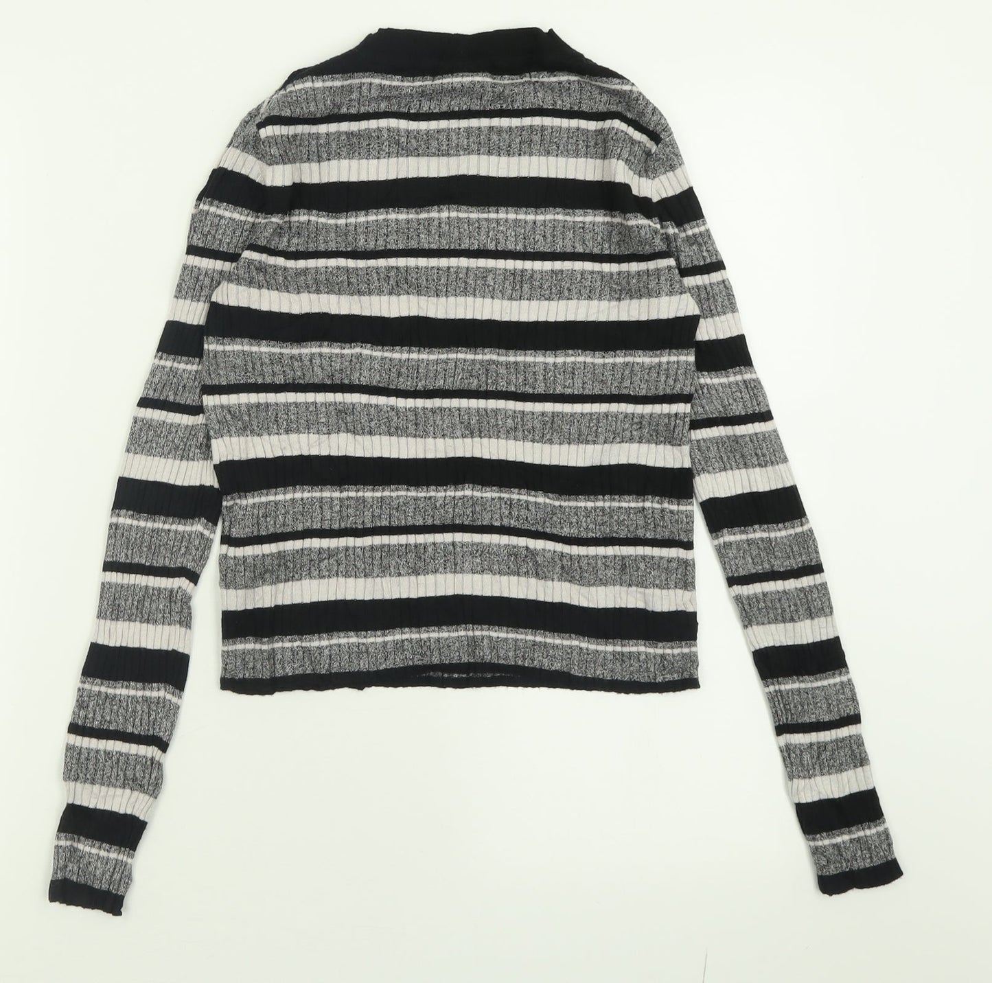 H&M Womens Grey Striped Viscose Cropped T-Shirt Size S Crew Neck