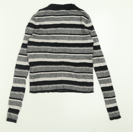H&M Womens Grey Striped Viscose Cropped T-Shirt Size S Crew Neck