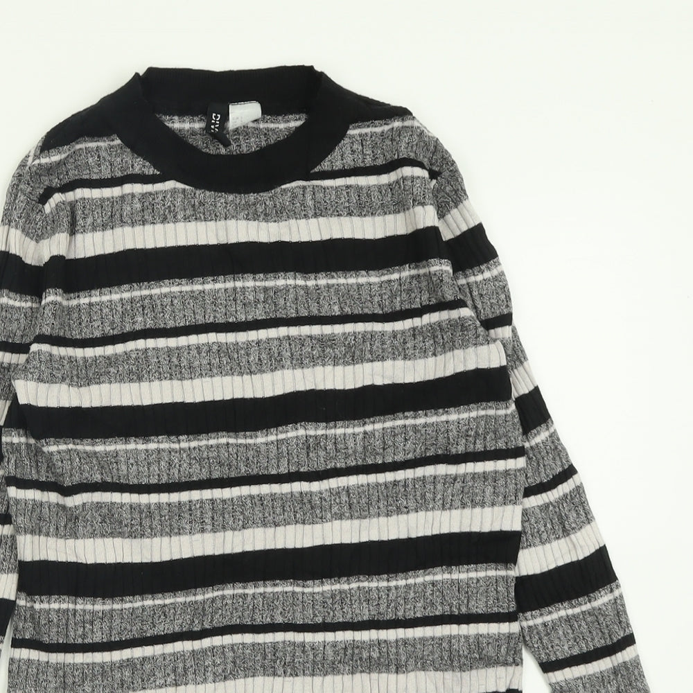 H&M Womens Grey Striped Viscose Cropped T-Shirt Size S Crew Neck