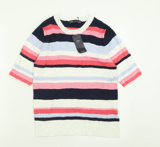 Marks and Spencer Womens Pink Crew Neck Striped Viscose Pullover Jumper Size 16