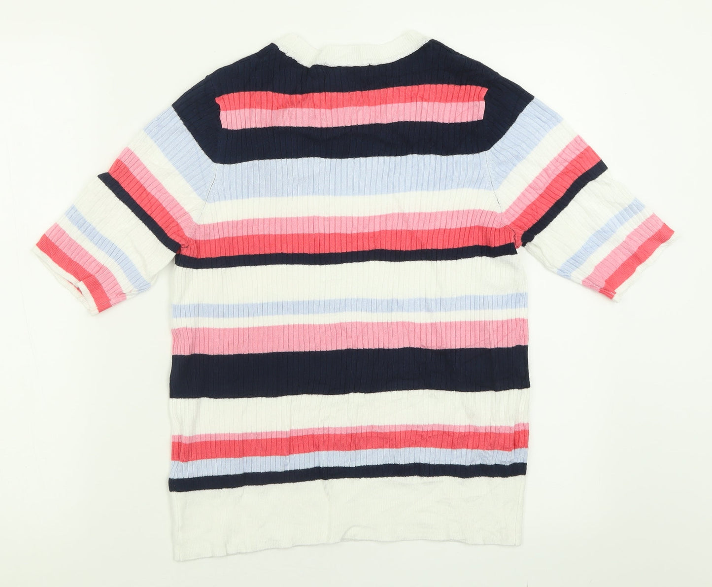 Marks and Spencer Womens Pink Crew Neck Striped Viscose Pullover Jumper Size 16