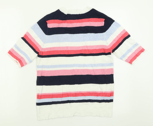 Marks and Spencer Womens Pink Crew Neck Striped Viscose Pullover Jumper Size 16
