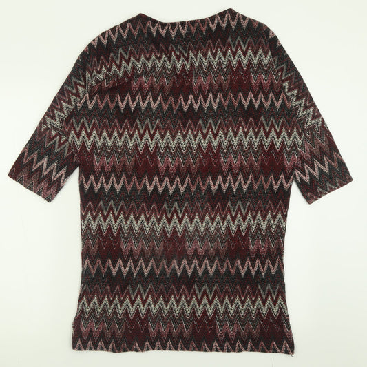 Voulez-Vous Womens Red V-Neck Geometric Polyester Pullover Jumper Size L