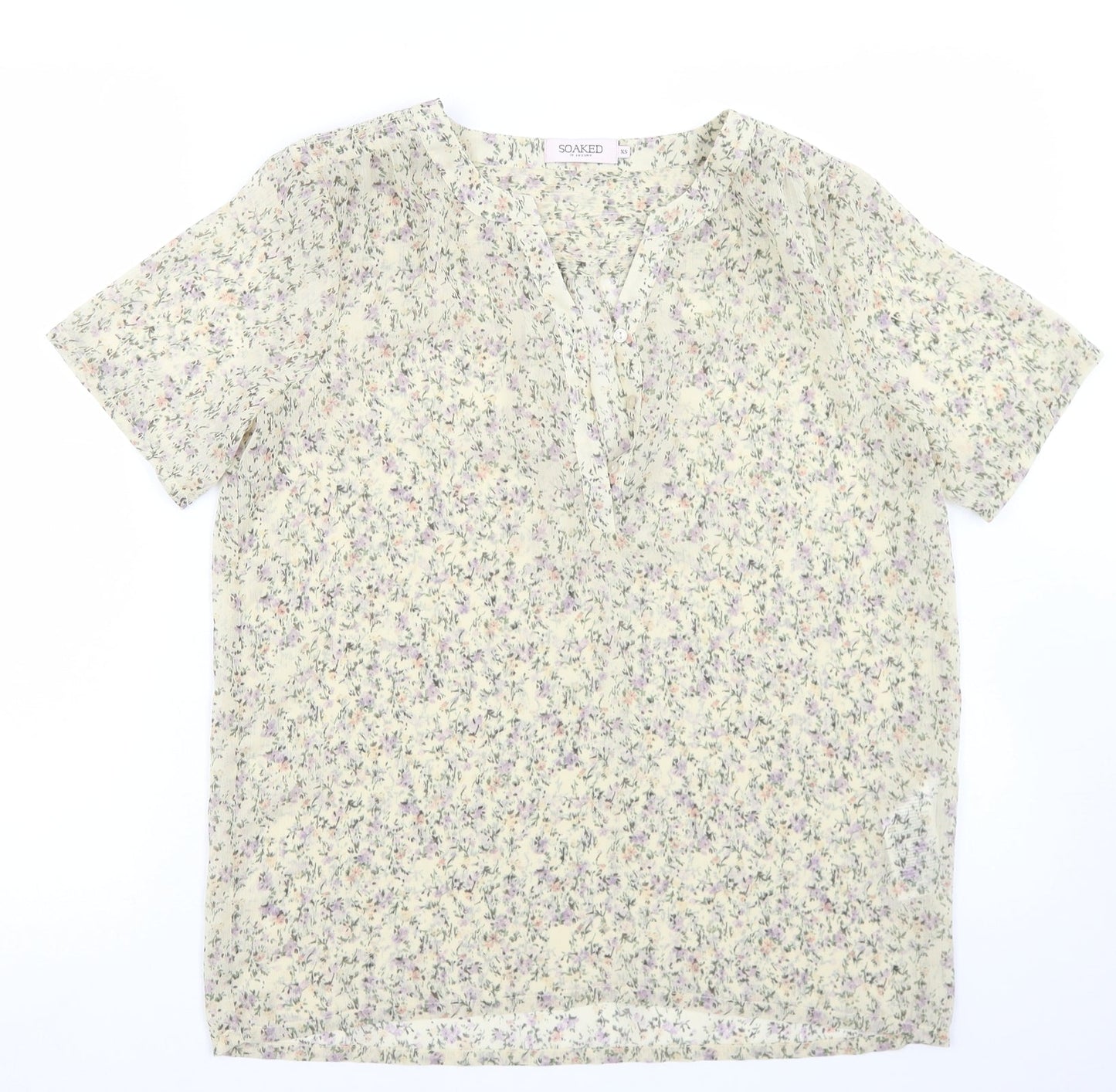 soaked Womens Beige Floral Polyester Basic Blouse Size XS Round Neck