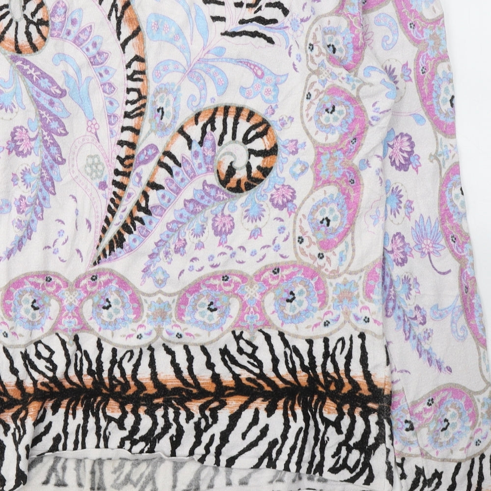 TIFFANY  Womens White Paisley Polyester Jersey T-Shirt Size 10 Round Neck