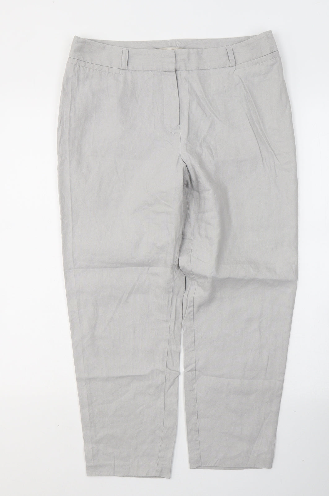 Marks and Spencer Womens Grey  Linen Cropped Trousers Size 30 in L23.5 in Regular Button