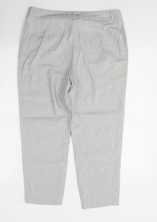 Marks and Spencer Womens Grey  Linen Cropped Trousers Size 30 in L23.5 in Regular Button