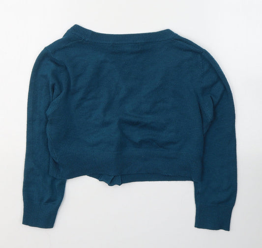 MAK Womens Blue  Acrylic Cropped Button-Up Size S V-Neck