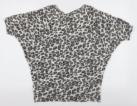 Topshop Womens Grey Animal Print 100% Cotton Jersey T-Shirt Size 10 Round Neck