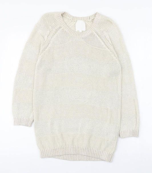 In Wear Womens Ivory Round Neck  Cotton Pullover Jumper Size S