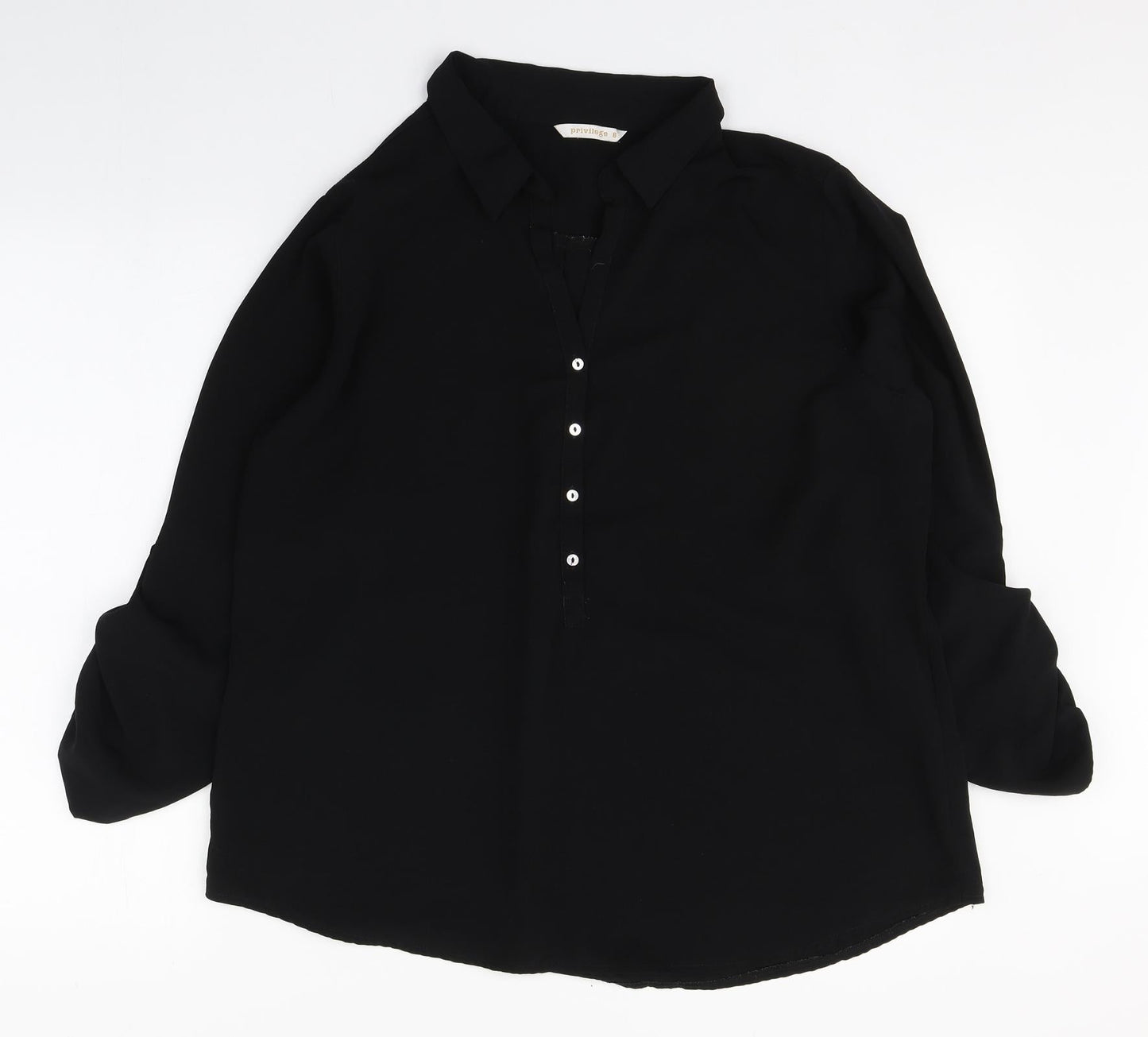 Privilege Womens Black  Polyester Basic Button-Up Size 8 Collared