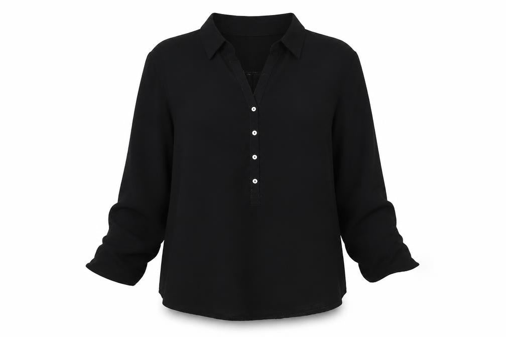 Privilege Womens Black  Polyester Basic Button-Up Size 8 Collared