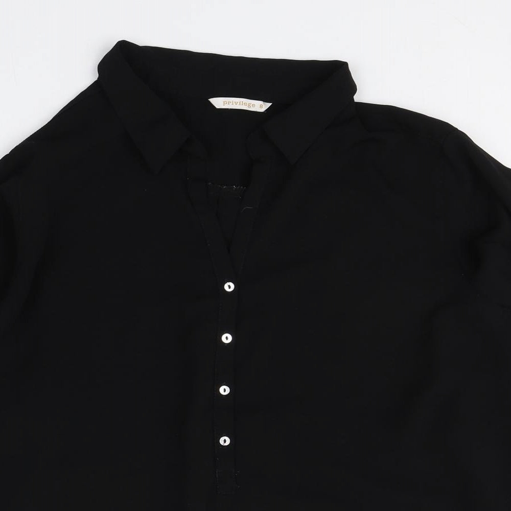Privilege Womens Black  Polyester Basic Button-Up Size 8 Collared
