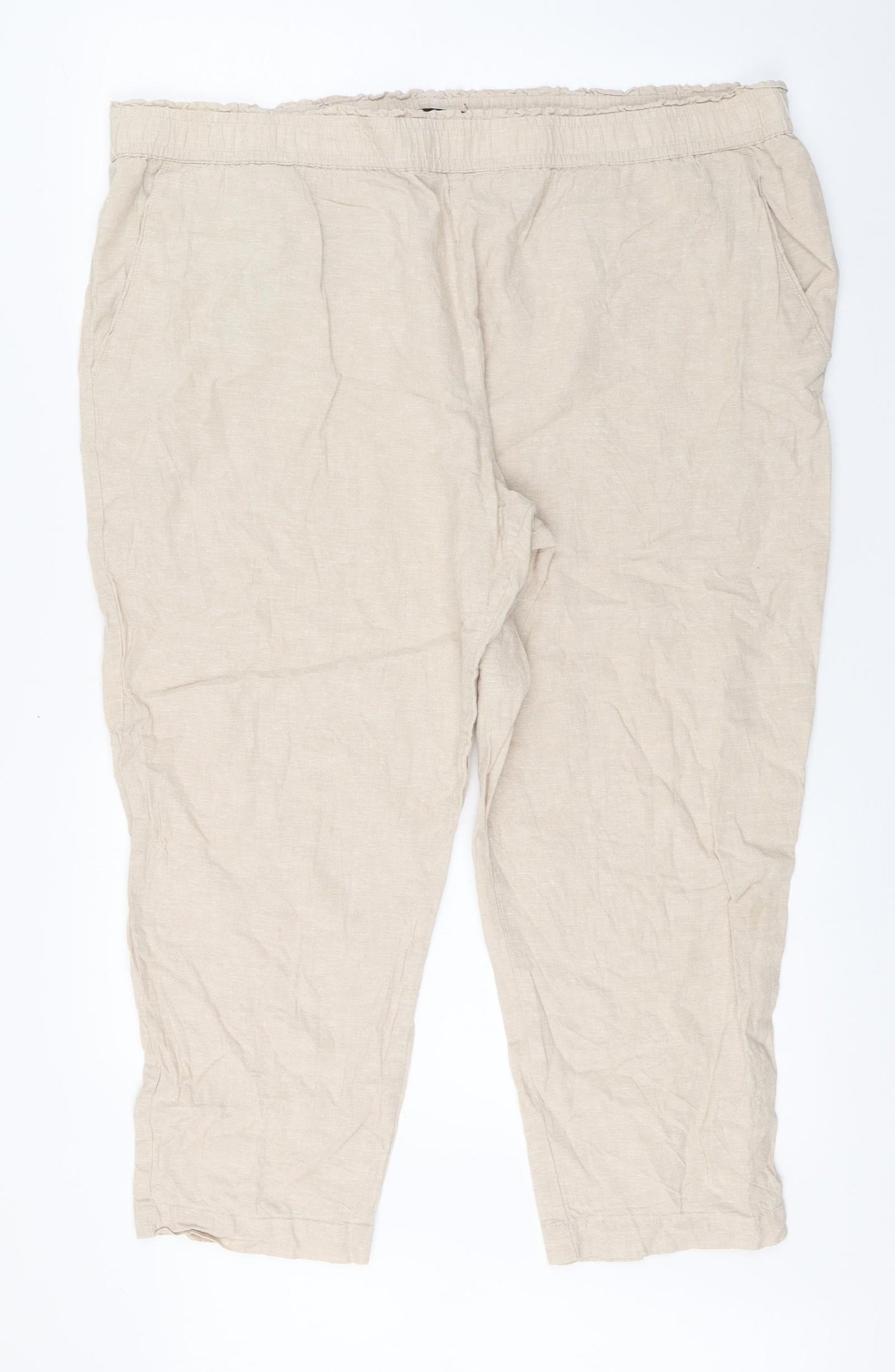 Dunnes Stores Womens Beige  Linen Capri Trousers Size XL L23 in Regular