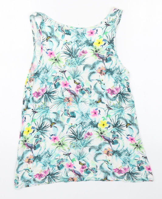 Warehouse Womens Multicoloured Floral Viscose Basic Tank Size 10 Scoop Neck