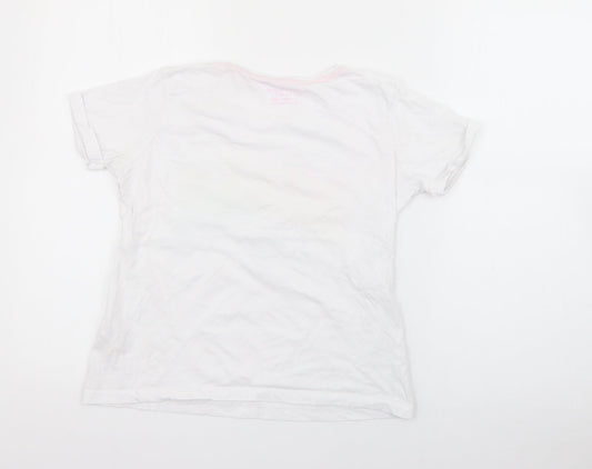 Primark Girls White  Cotton Pullover T-Shirt Size 11-12 Years Crew Neck  - Miami