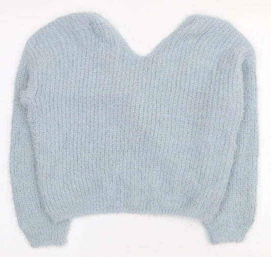New Look Girls Blue V-Neck  Polyamide Pullover Jumper Size 10-11 Years  Pullover