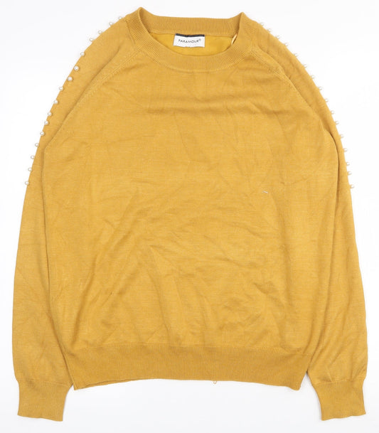PARAMOUR Womens Yellow Round Neck  Viscose Pullover Jumper Size L